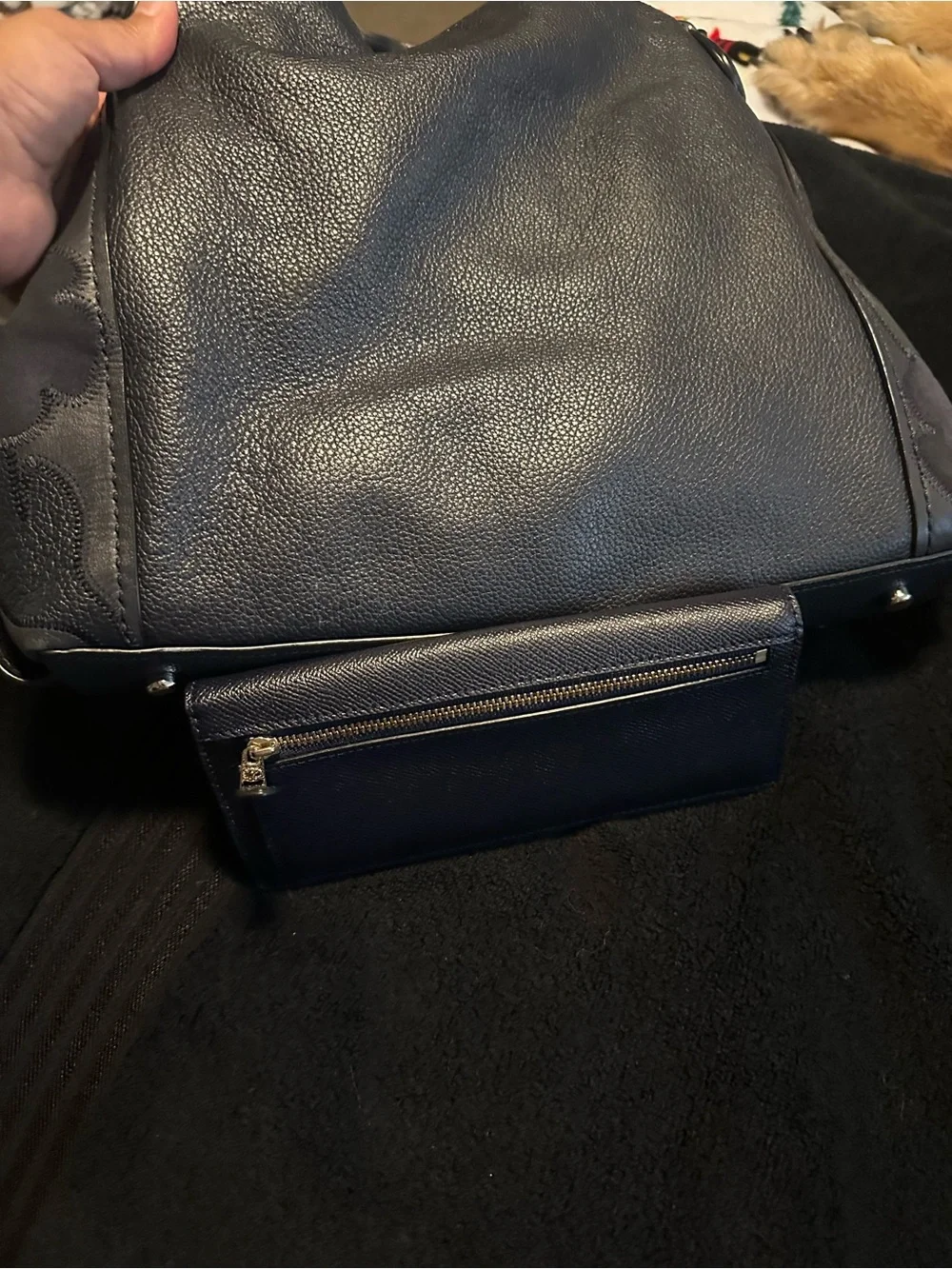 Coach Navy Leather Shoulder Bag with Matching Wallet Set